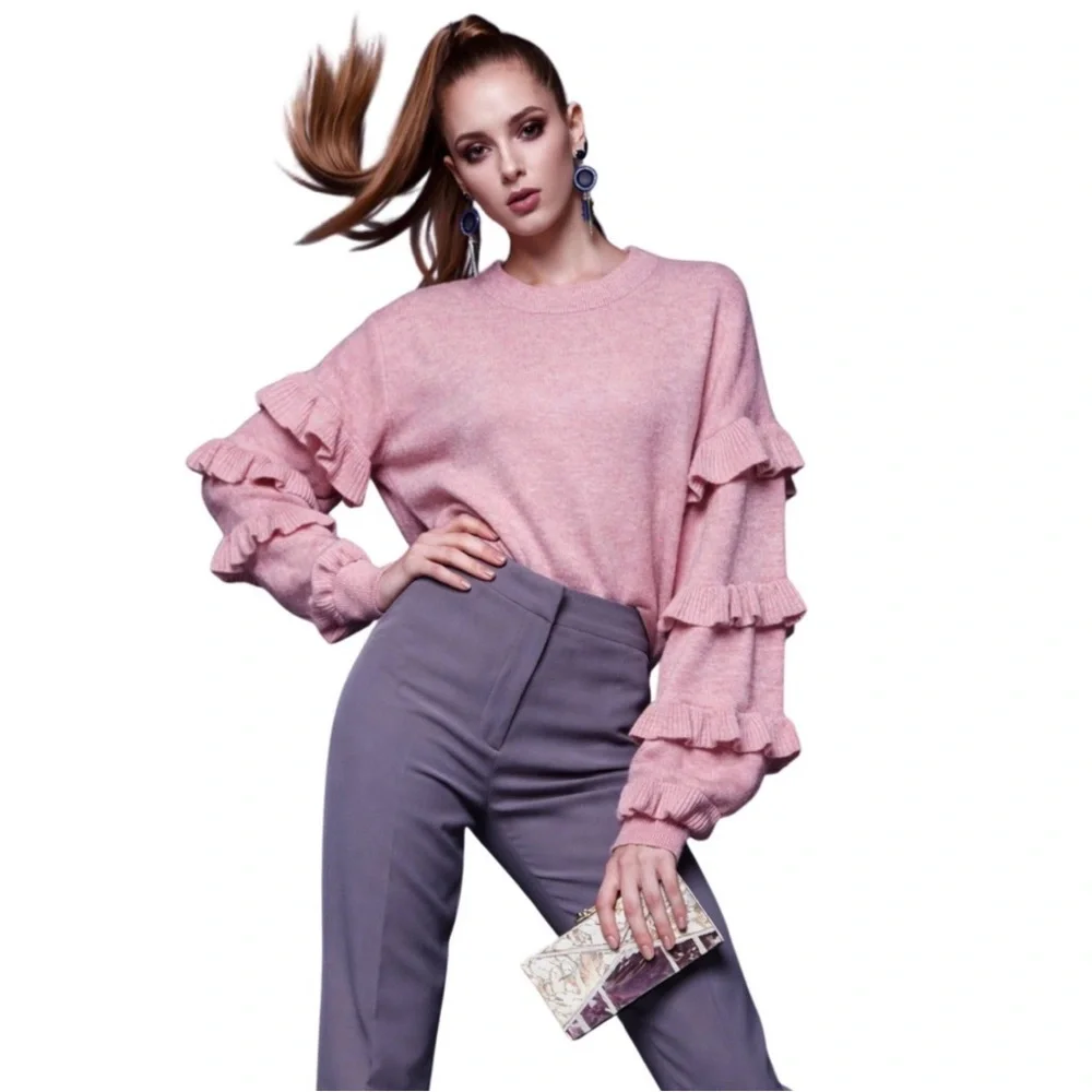 J.Crew Ruffle Sleeve Sweater — Pink, Size Small